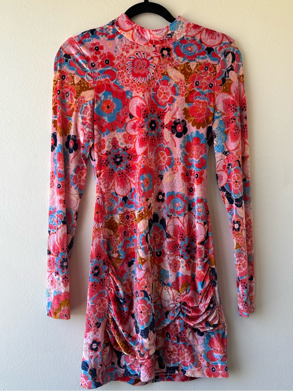 Free People Pink Multi Floral Long-Sleeve Mock Neck Dress